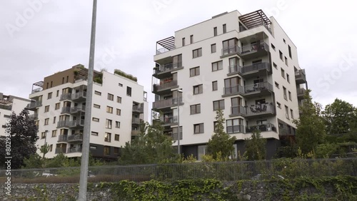 An apartment complex in a suburban area