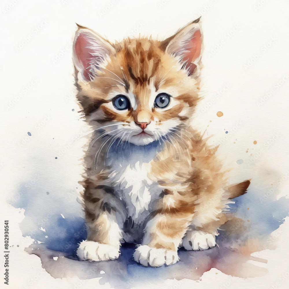 A cute little kitten. Watercolor illustration.