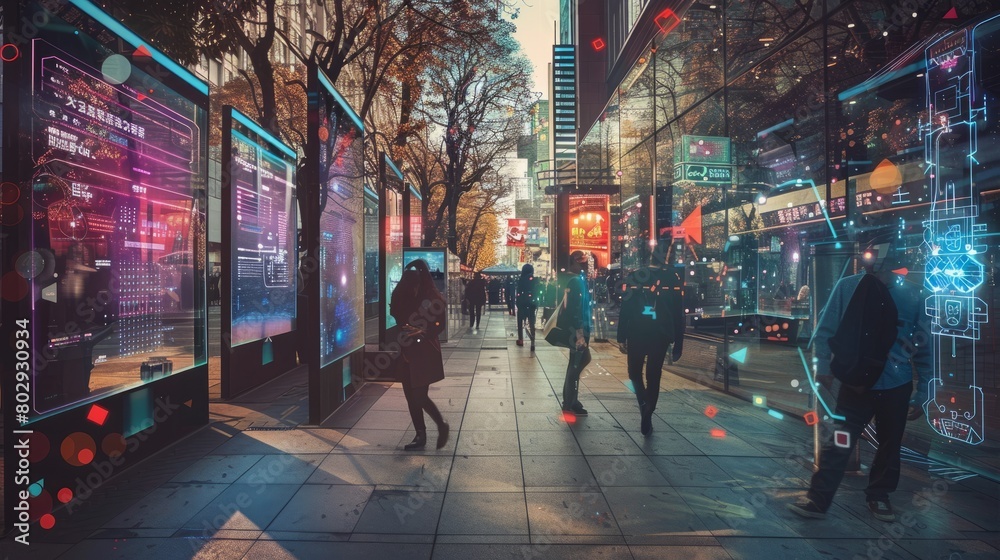 Urban Crowd Engaging with Transparent Digital Displays in City