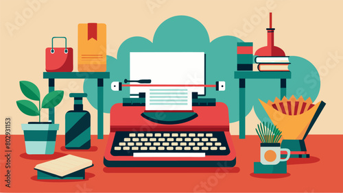 A shared writing space decorated with vintage typewriters offering a blend of history and creativity.. Vector illustration