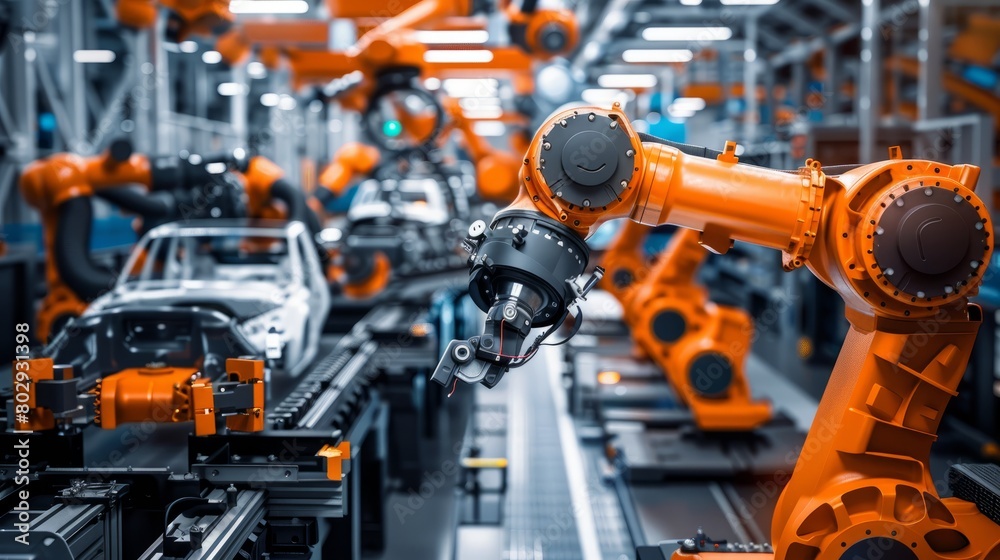 Robotic Arms Configuring on Vehicle Assembly Track, Industry 4.0