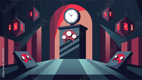 In one corner of the Paranoia Induction Hall there was a display of distorted clocks all ticking in different rhythms and causing a sense of unease.