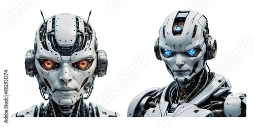 Humanoid cyborg ai robot on transparent background