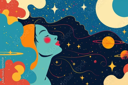woman and mercury retrograde flat vector illustration. Astrology birth natal chart concept.	