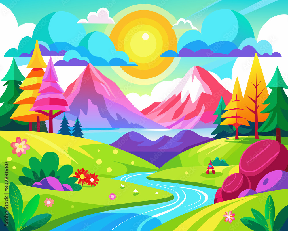 landscape with mountains and rainbow landscape with mountains and rainbow