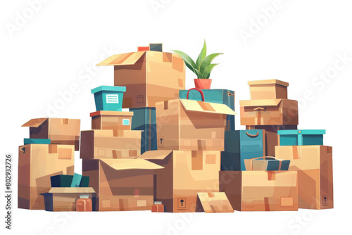 Collection of different sized cardboard boxes on isolated background photo