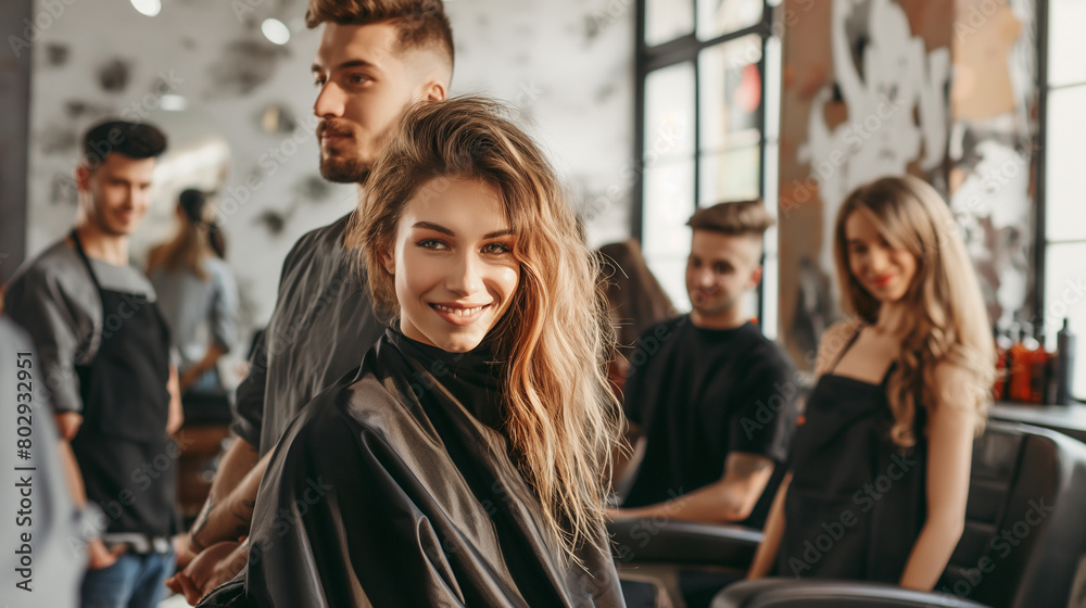 Young Lady Getting a Trendy Haircut at a Modern Salon. Young Lady Getting a Trendy Haircut at a Modern Salon.
