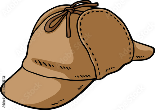 Vector Cartoon Hand Drawn Brown Detective Hat