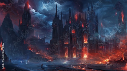 Legendary gates of hell depicted with gothic architecture, a central feature in fantasy games, where brave adventurers face their fate photo
