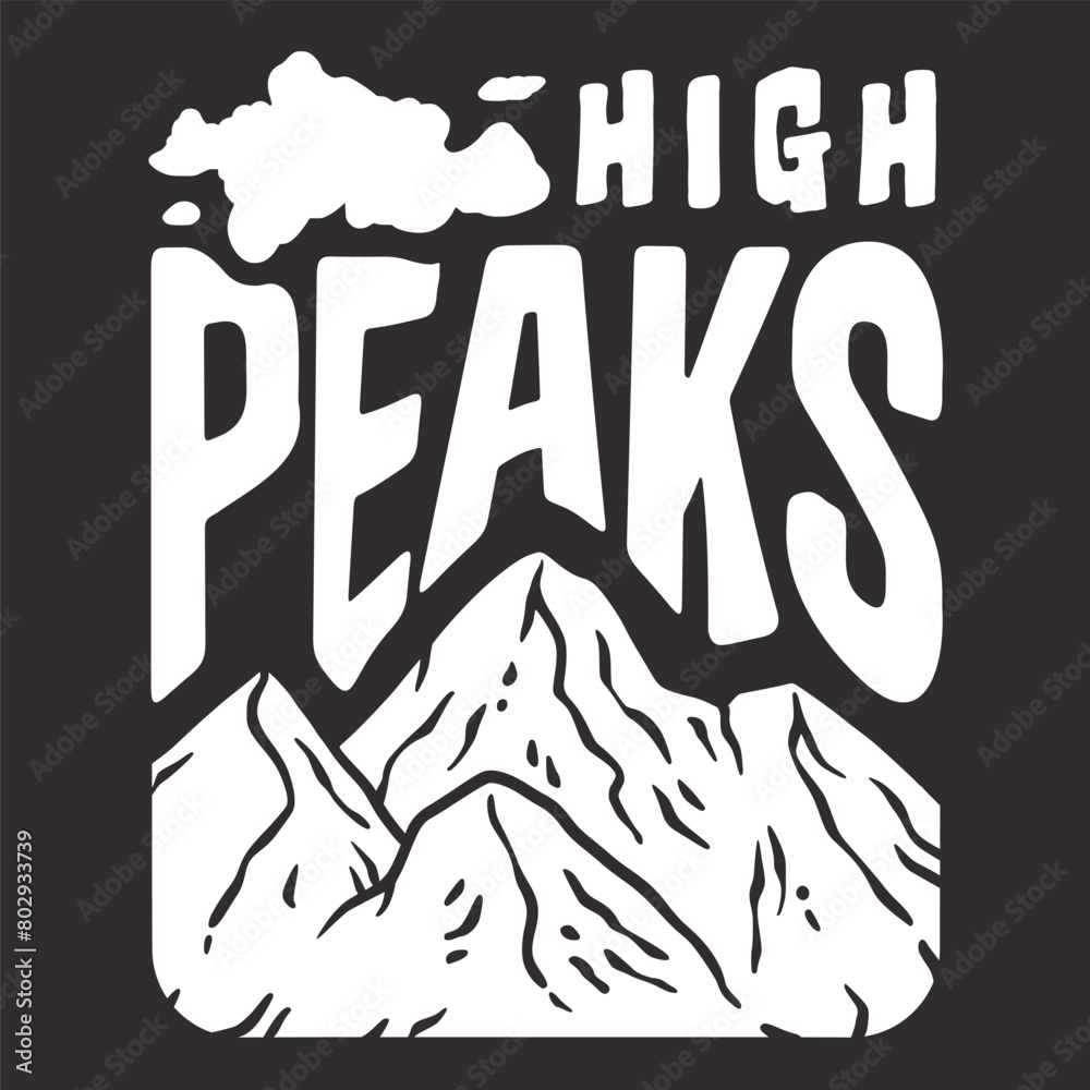 Obraz premium Stylized line art illustration representing high mountain peaks, ideal for themes involving nature, outdoor adventures, hiking, camping, and exploring the beauty of the wilderness