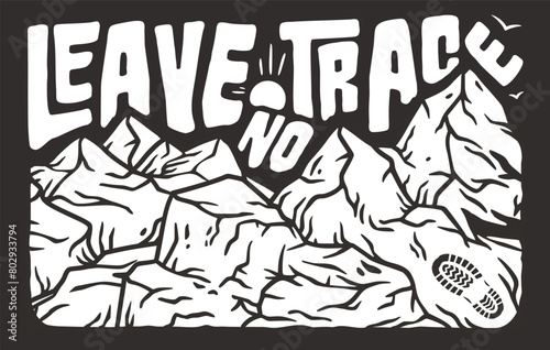 Line art illustration depicting a mountainous landscape for outdoor enthusiasts and nature-themed projects. Elegantly simple and evocative design