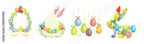 Easter Holiday with Decorative Egg Shell Vector Set