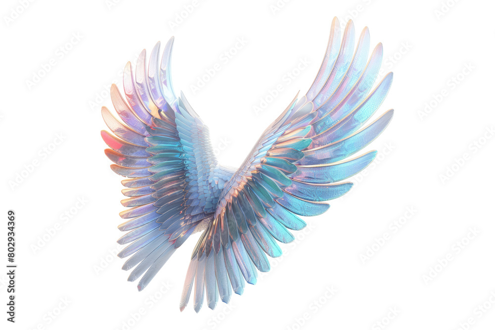 Fototapeta premium Holographic 3D render wings isolated on transparent background