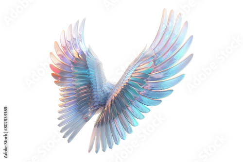 Holographic 3D render wings isolated on transparent background