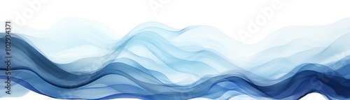A cartoon interpretation of abstract watercolor waves, depicted in indigo and light blue, forming mountainlike structures, isolated on a white background