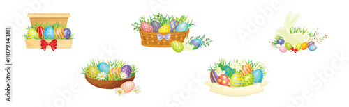 Easter Holiday with Decorative Egg Shell Vector Set