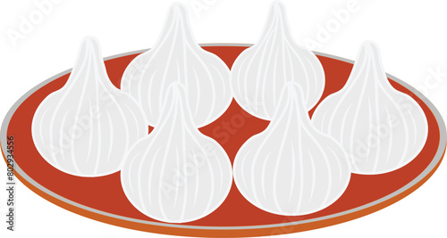 Indian sweet Modak vector illustration, Plate full of Steamed modak illustration 