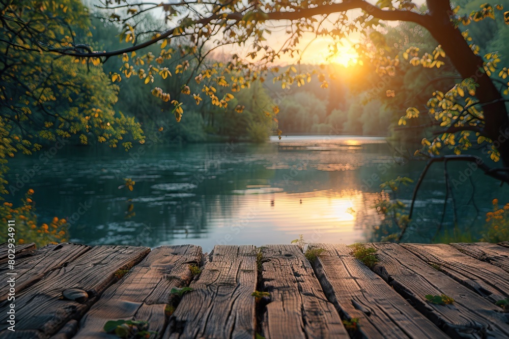 © Fay Melronna  - A wooden dock overlooking a peaceful lake at sunset.