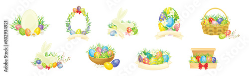 Easter Holiday with Decorative Egg Shell Vector Set