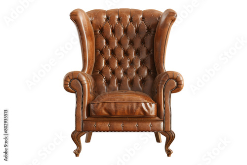 Antique leather wing chair isolated on transparent background