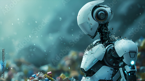 Futuristic Robot Amidst Trash and Pollution: A Stark Environmental Warning