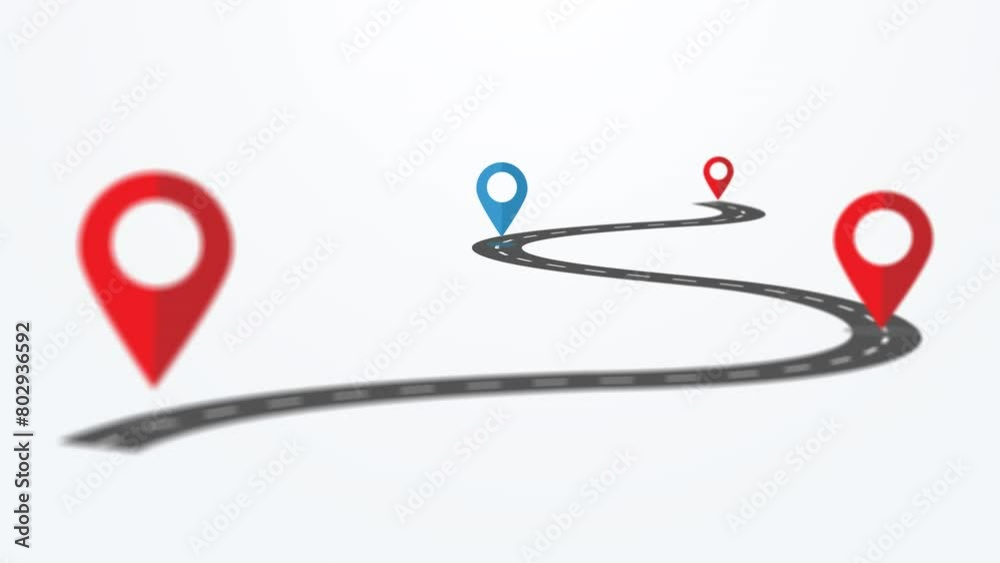 Animation of winding road with focus map pointers