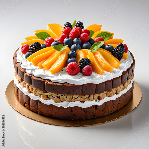 Free photo chocolate cake decorated with forest fruits blueberries strawberries and blackberries ai
 photo