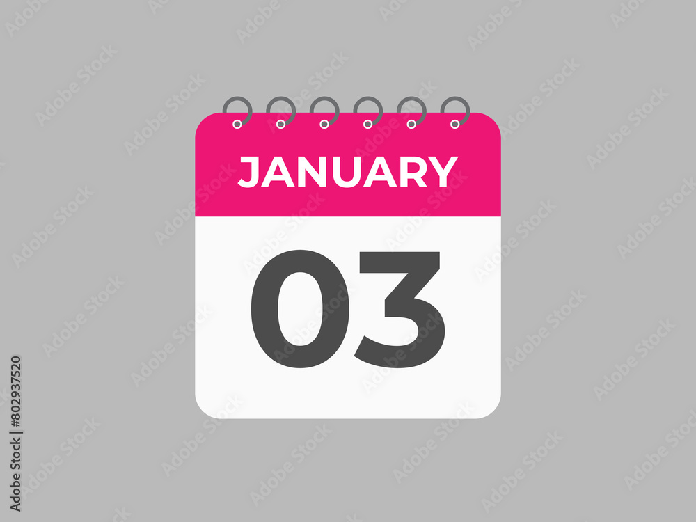 january 3 calendar reminder. 3 january daily calendar icon template. Calendar 3 january icon Design template. Vector illustration
