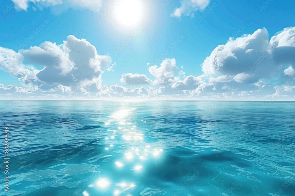 Ocean Light. Blue Sky Meeting Ocean Horizon with Calm Sunlight