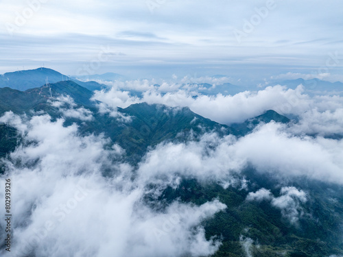 Aerial photography of mountain clouds and fog