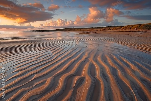 The gentle undulation of sand patterns on a beach at dawn