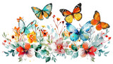 Vibrant watercolor flowers and butterflies illustration