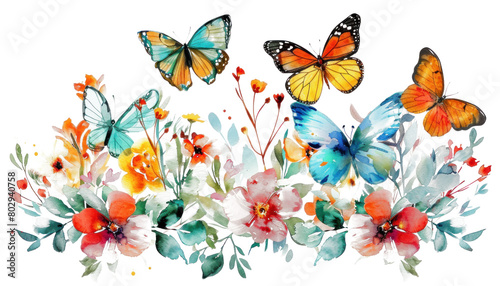 Vibrant watercolor flowers and butterflies illustration © Kent Kreative Kit 