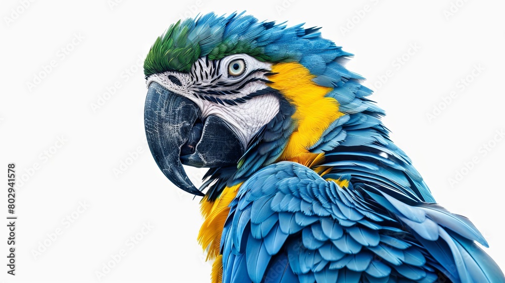 Vibrant blue and yellow macaw close-up