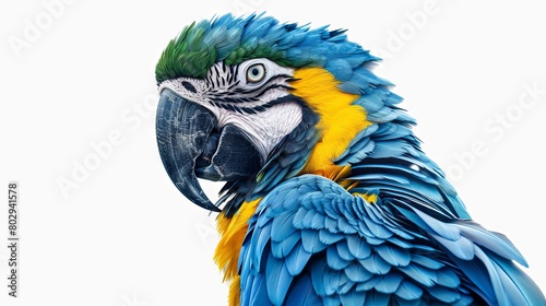 Vibrant blue and yellow macaw close-up
