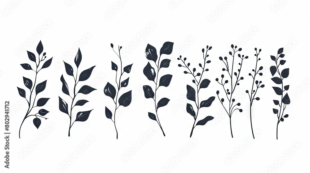 Elegant minimalist botanical set in black and white Elegant minimalist botanical set in black and white