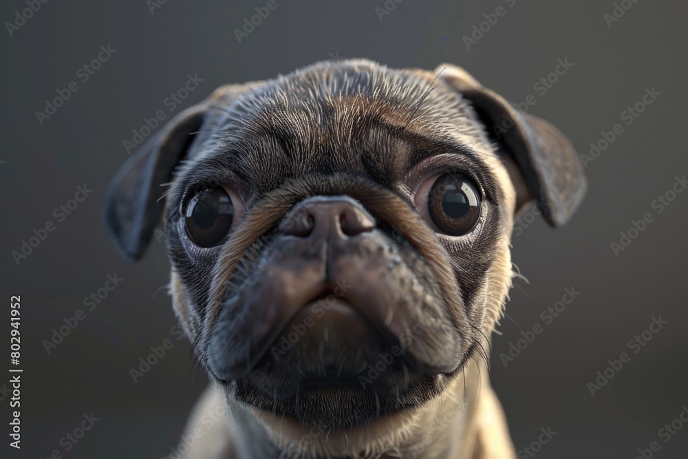 A small pug dog looking directly at the camera, perfect for pet lovers and animal enthusiasts