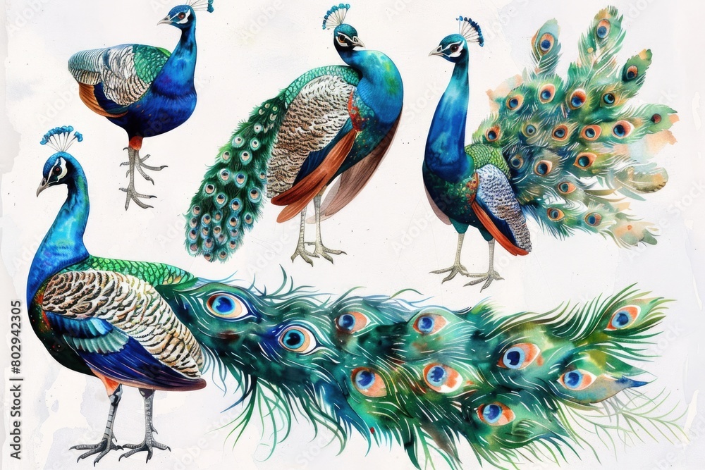 Obraz premium A group of peacocks standing together. Perfect for nature-themed designs
