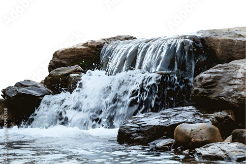 Crystal-clear waterfall cascading over rocks. Transparent background.


 photo