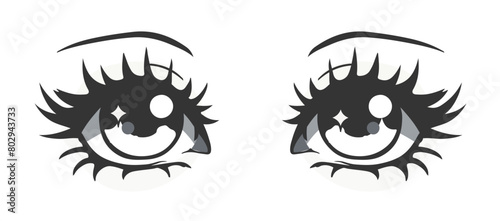 Black and white anime kawaii eyes. Hand drawn trendy vector illustration in Japanese cartoon manga style. 