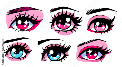 Set of anime kawaii eyes with different expressions. Hand drawn trendy manga style vector illustration with Japanese cartoon comic characters.