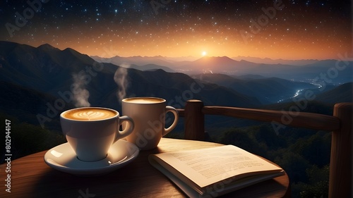 Enjoy a delightful cup of coffee and a stunning view of the stars while you swiftly and effectively edit and reword your material! photo