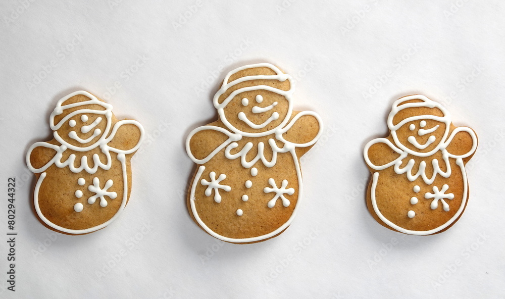 Gingerbread cookies on a white background. Insolated cookies. New Year's Concept. Top View