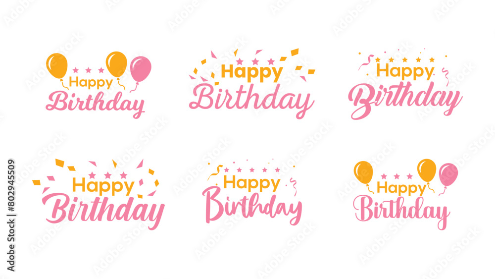 happy birthday typography set ,editable template  