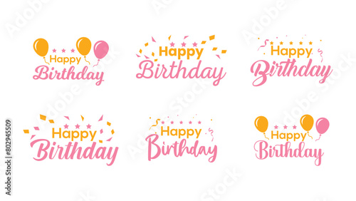 happy birthday typography set ,editable template 