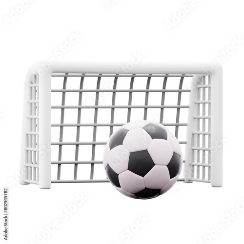 football in front of goalpost field equipment for soccer match or training club 3d icon illustration render design