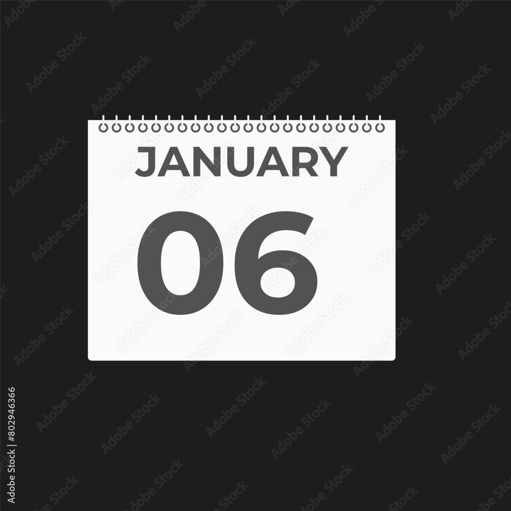 january 6 calendar reminder. 6 january daily calendar icon template. Calendar 6 january icon Design template. Vector illustration
