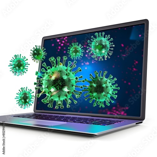 laptop with map on screen  illustration of a computer virus in the world wide web