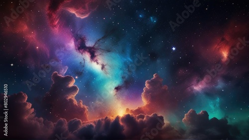 Colorful space galaxy cloud nebula. Stary night cosmos. Universe science astronomy. Supernova background wallpaper © AsPor