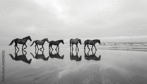 Fototapeta Naklejka Na Ścianę i Meble -  multiple horses at the beach